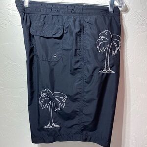 Caribbean Mens Swim Trunks Sz L Black White Palm Trees 100% Nylon